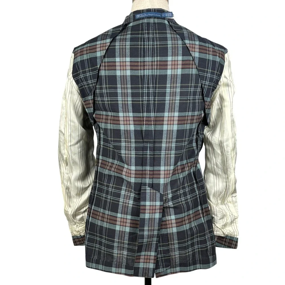 Polo Ralph Lauren Soft Tailored Sport Coat Mens 38R Navy Plaid Suit Jacket NEW